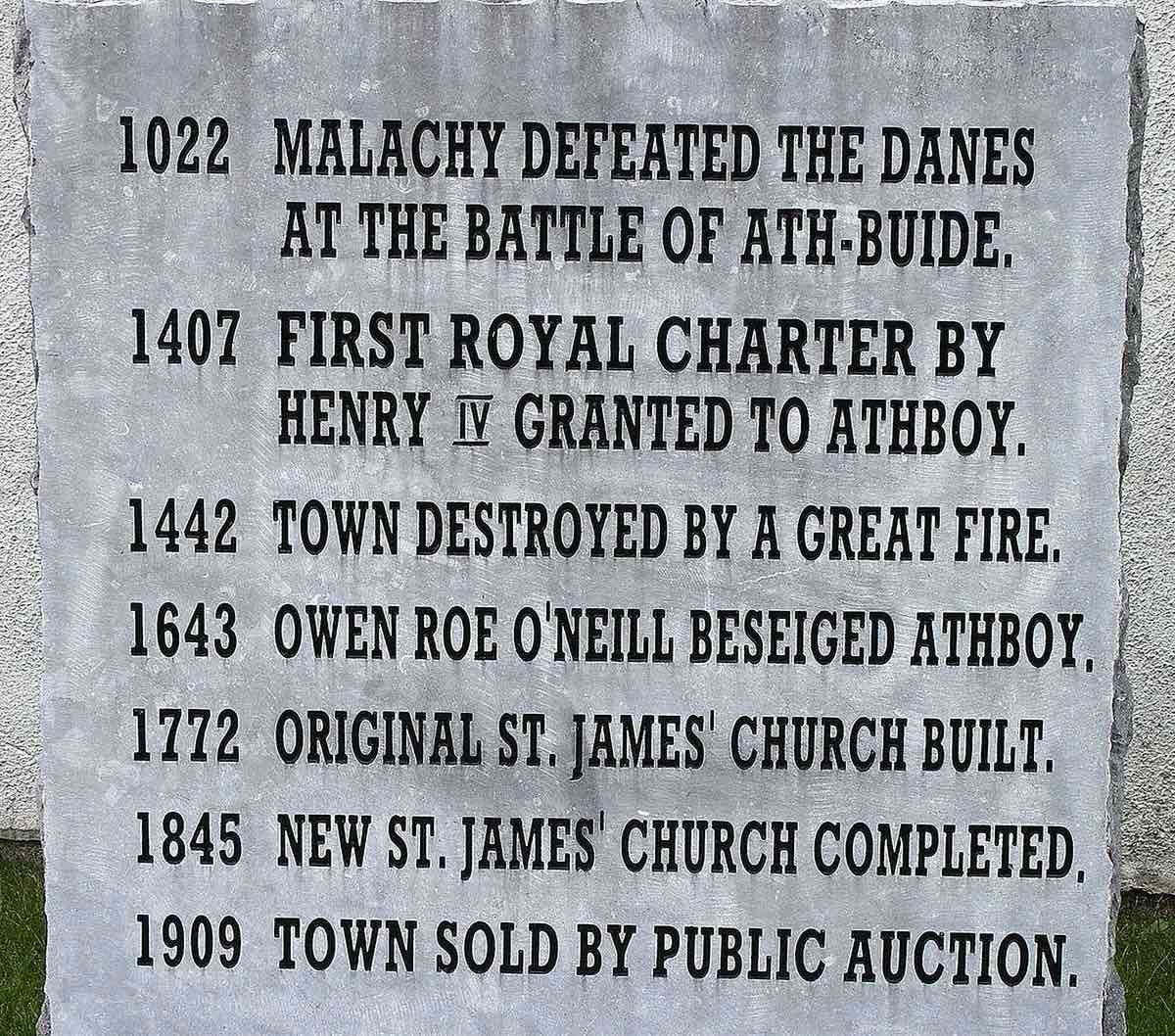 Athboy history rock, major events in Athboy history